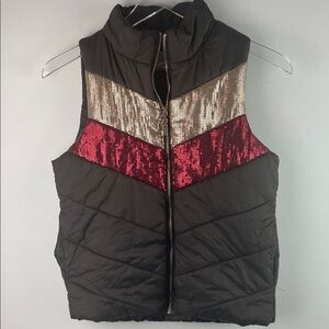 b-SHARP Black Puffer Vest with Sequin Accents Size S